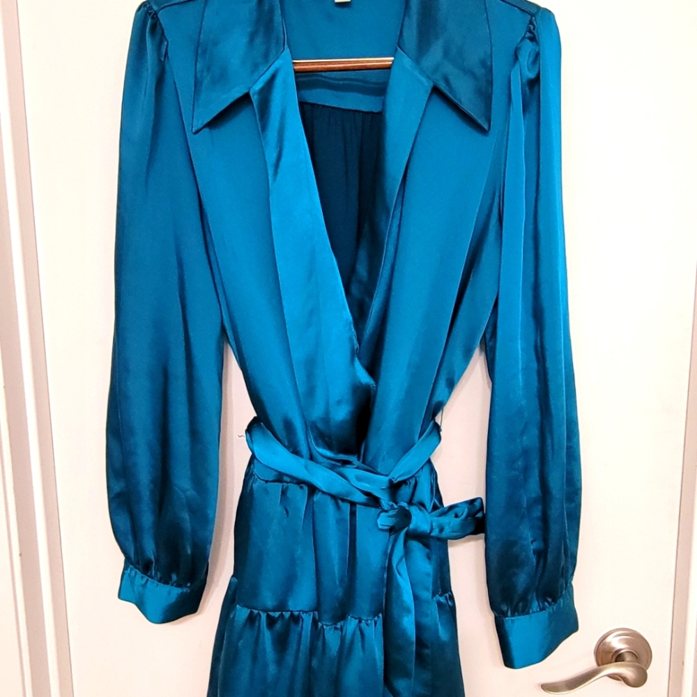 Elegant Teal Satin Wrap Dress